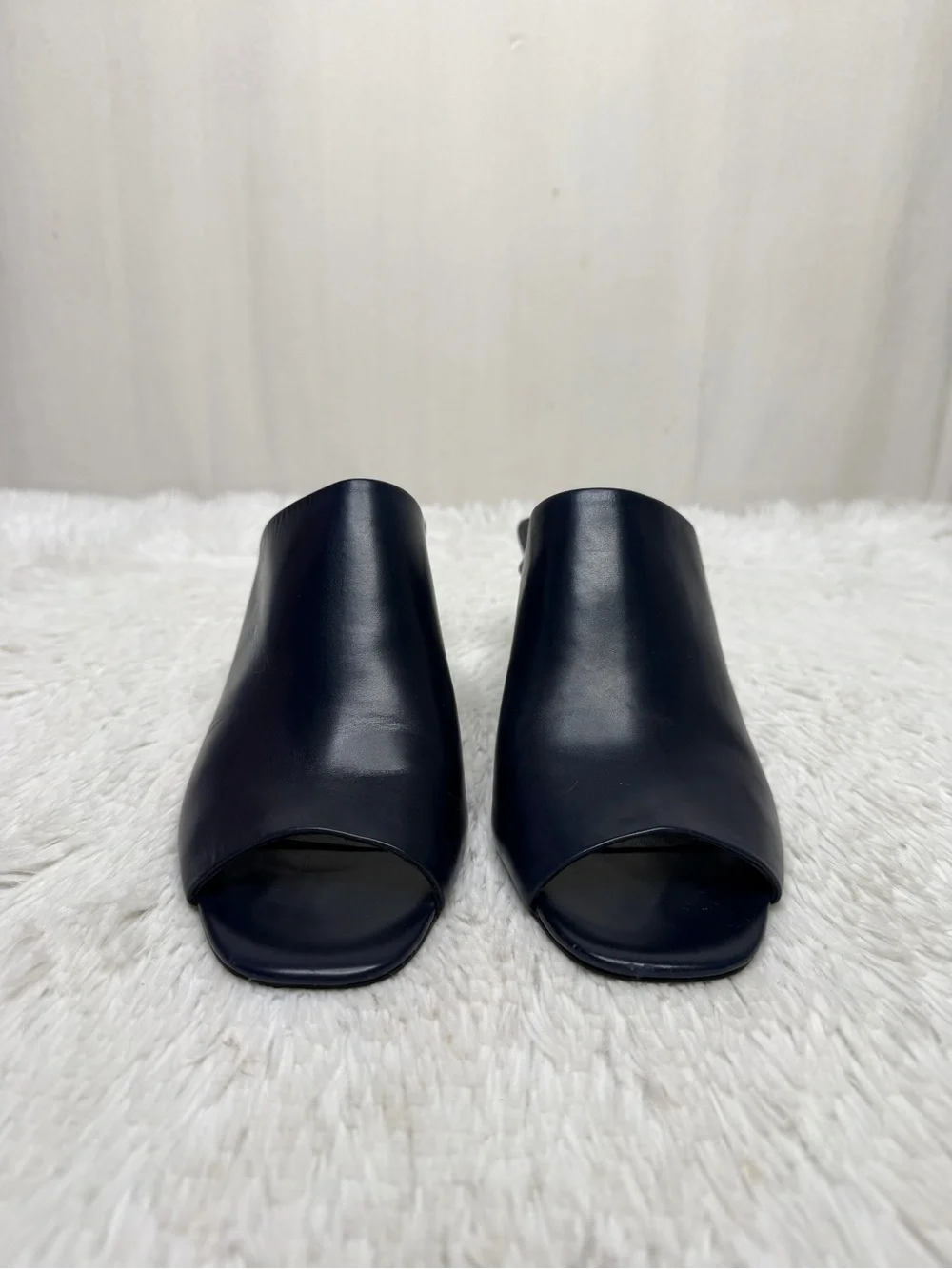 LAFAYETTE 148 / Hayvin navy blue leather slip on wedge mule heels / 8